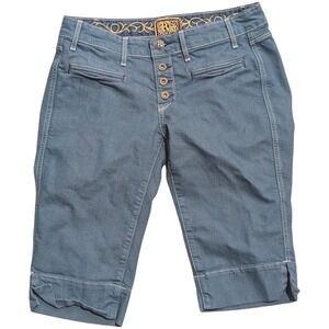 Rich & Skinny Jean Shorts Womens 28 Blue Denim Bermuda Buttonfly Designer